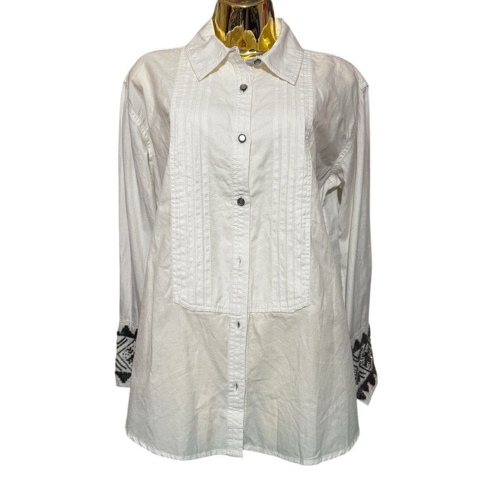 We‎ The Free Free People Ivory Tuxedo Bib Shirt Embroidered Cuffs Small NWT